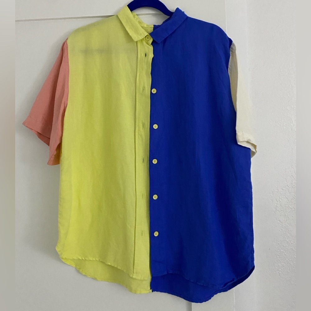 Mixed by Nasrin Color Block Linen Button up L